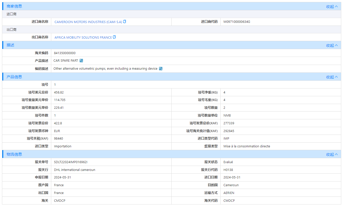 喀麦隆海关数据,海关数据,bbin宝盈集团官网海关数据
